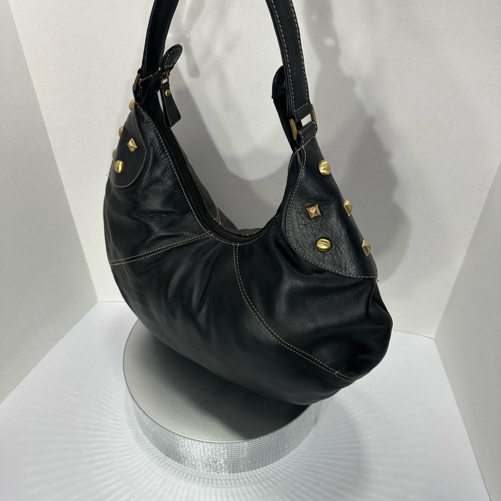 Michael rome vintage Black Leather Hobo Bag with Gold Accents pre owned - Picture 5 of 10